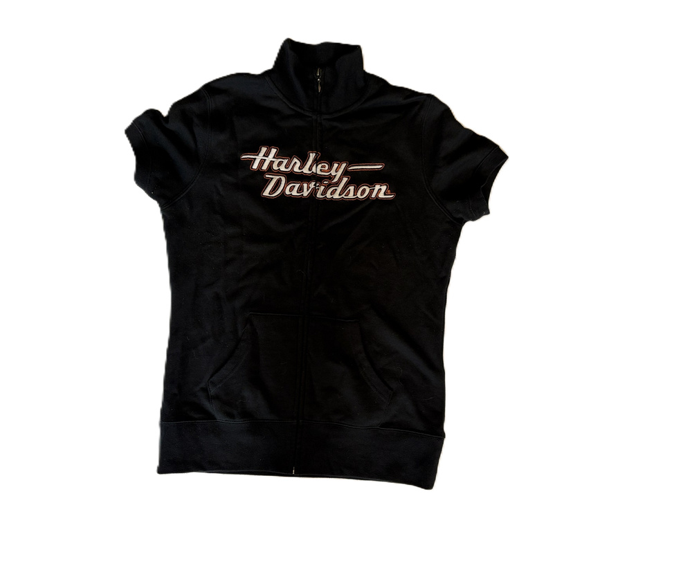 Harley-Davidson Zip Front Short Sleeve Mock Neck Top Black Size Small